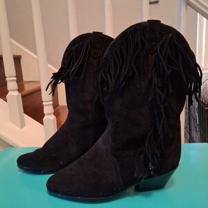 Black Suede Fringe Western Boots